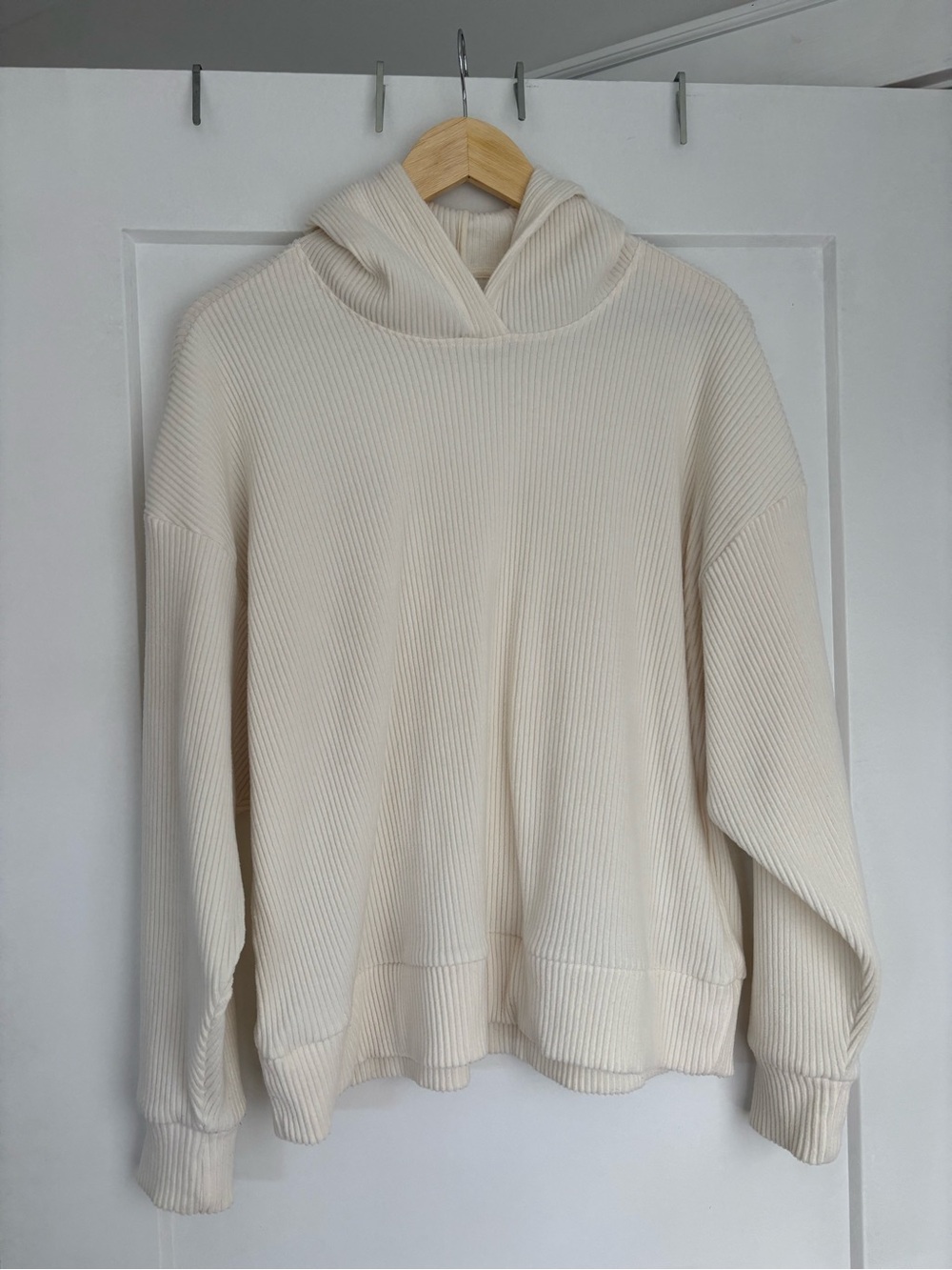 Abercrombie & Fitch Lounge Cozy Rib Hoodie in Cream